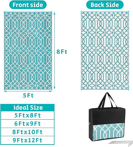 HEBE Outdoor Rug 5'x8' for Patios Waterproof Clearance Reversible Patio Mat Plastic Straw Rug RV Camping Mat Outside Area Rug Carpet for Camping RV,Porch,Deck,Balcony,Camper,Backyard