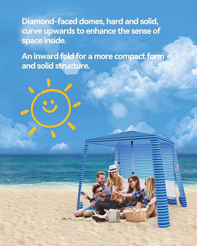 Beach Cabana - Cool 6.2โx6.2โ UPF 50+ Sun Shade, Easy Setup & Portable, Waterproof Canopy with Sand Pockets, Side Wall & Beach Umbrella Tent Design - Perfect for Family Trips, Picnics & Camping