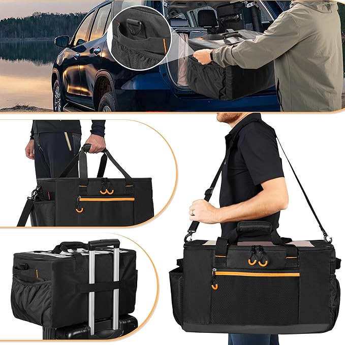 Camping Gear Organizer, 3 Pcs Camping Packing Cubes and 1 Pcs Mesh Pocket with Carrying Bag for Kitchen Supplies, 5-in-one Tactical Travel Storage with Transparent Window for Car Trunk Patented Design