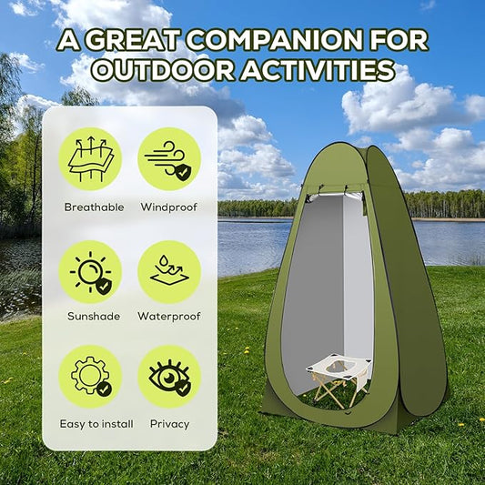 Portable Toilet Pop Up Privacy Tent Set, Outdoor Camping Bathroom Tent Potty for Adults, Stainless Steel Toilet Kit with Night Lantern, Foldable Instant Shower Changing Dressing Room with Carry Bag