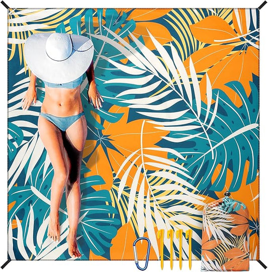 AISPARKY Beach Blanket Waterproof Sandproof, Oversized Large Beach Mat 79" X 83"/120"x108" for 1-8 Adults, Quick Drying&Compact&Lightweight, Picnic Mat Vacation Essentials for Beach Camping Travel