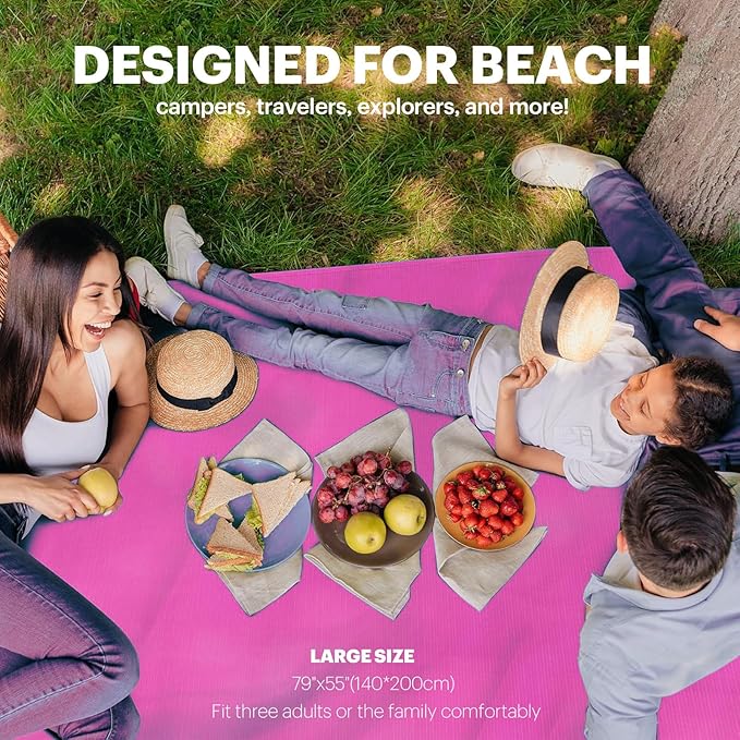 Beach Blanket Sandproof Waterproof, Beach Essentials Extra Large Beach Mat, 79" X 55" Oversized Durable Outdoor Picnic Mat Storage Bag for 1-4 Adults, Beach Accessories for Travel, Camping, Hiking