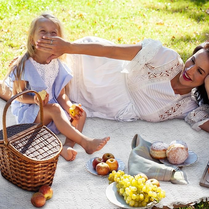 Waterproof Picnic Blankets Outdoor Blanket Foldable 2 in 1 Double Layer Sandproof Beach Mat with Carry Strap for Camping Lawn Park Beach Grass(White,71 x 71 Inches)