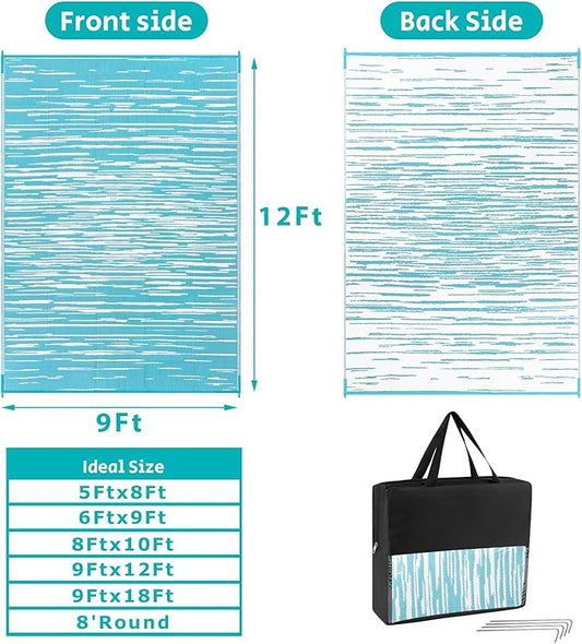 HEBE Outdoor Rug 9'x12' for Patios Clearance Waterproof Patio Mat Plastic Straw Rug Reversible RV Camping Tent Rug Outside Indoor Outdoor Area Rugs for RV,Deck,Beach,Balcony,Camper