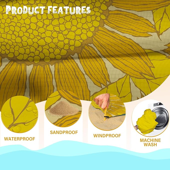 Beach Blanket Waterproof Sandproof 1-7 Adult Oversized 78 '' ร 110 '' Lightweight Durable Compact Sand Free Beach Mat for Travel Camping Hiking Picnic Blanket Extra Large