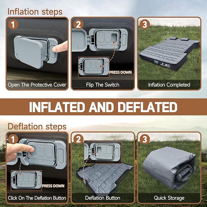 Built-in Pump Truck Air Mattress for 5.5-5.8ft Short Bed, Inflatable Full Size Pickup Airbed with Detachable Pump for Outdoor Travel Camping, Includes Pillows & Storage Bag
