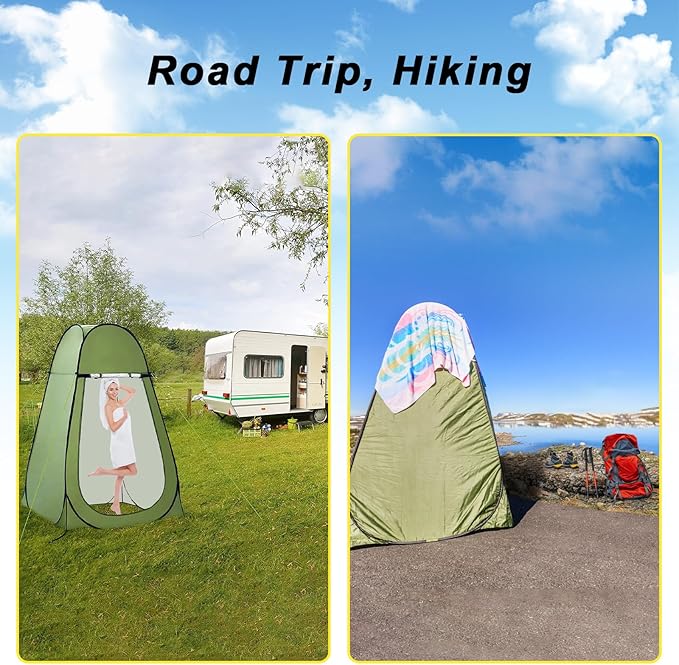 Portable Camping Privacy Tent, Outdoor Shower Tent Kit with 5 Gallon Shower Bag-(Nozzle Upgraded)