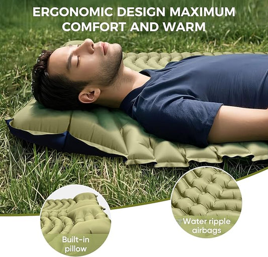 Double Camping Sleeping Pad, Ultra-Lightweight Inflatable Sleeping Mat with Built-in Pillow, Foot Pump, Compact and Portable, Ideal for Outdoor Camping, Backpacking, Hiking(Duo)