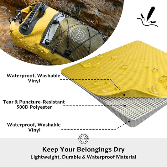 STOVER 5/10/25/30/40/55L Waterproof Dry Backpack- Medium Floating Dry Bag for Kayaking, Travel, Tubing, Hiking, Fishing, Camping, Motorcycles & Beach, Heavy-Duty Roll Top Men/Women (Yellow)