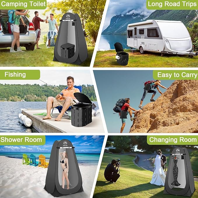 Portable Toilet Kit, Camping Toilet with Pop-Up Privacy Tent and Poo Gel Toilet Bags, Washable Portable Outdoor Showers Changing Rooms