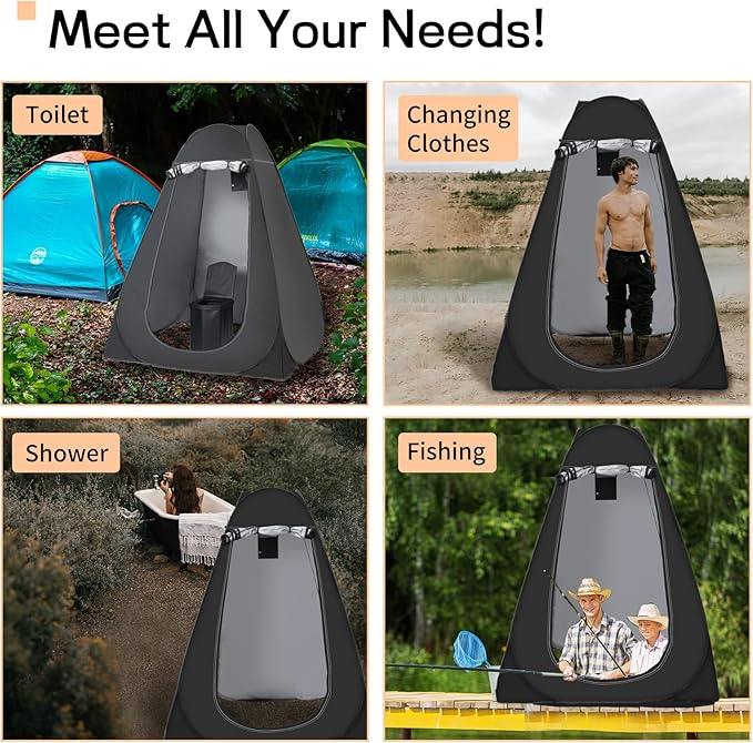 Portable Toilet with Tent, Portable Toilet Kit For Adults, 59in Large Pop Up Privacy Tent, Extra Large Camping Folding Toilet, Comfortable Leather Toilet with Toilet Bags, Washable for Camping