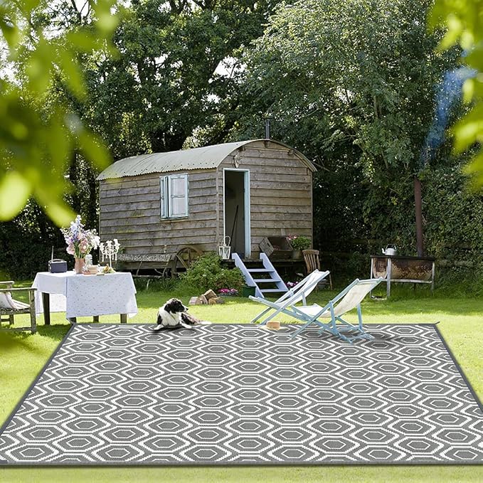 Outdoor Camping Rug Patios Clearance Plastic Straw Weatherproof Reversible Mats, Large Floor Mat for RV, Backyard, Deck, Picnic, Beach, Trailer, Camping