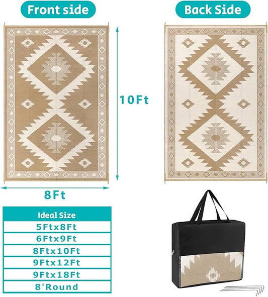 HEBE Outdoor Rug 8'x10' Waterproof for Patios Clearance, Reversible Plastic Straw Rug Camping Carpet, Indoor Outdoor Area Rugs Patio Mats for RV,Picnic,Backyard,Deck,Balcony,Porch