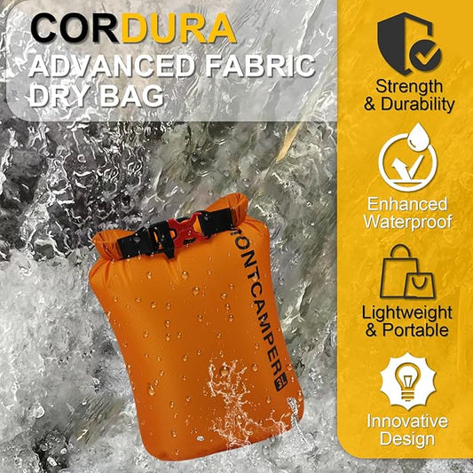 Upgraded CORDURA Waterproof Dry Bag-Lightweight&Durable Waterproof Storage Sack-Roll Top with Survival Whistle-Suitable for High-Intensity Outdoor Adventures-Floats on Water (3L/Orange)
