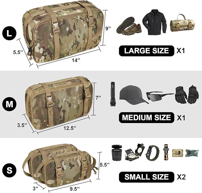 4 Set Tactical Packing Cubes ,Compressible Mesh Duffle Storage Bag,Portable Edc Molle Pouch Organizer.