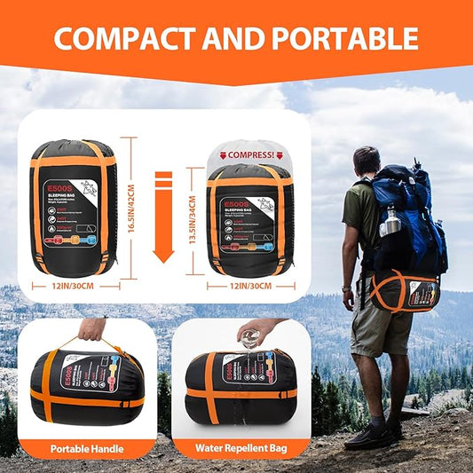 Adult Kids Sleeping Bag - All Season Warm/Cold Weather Lightweight for Camping & Hiking - Compact w/Compression Sack - Portable for Backpacking Travel Indoor - Unisex Boy Girl Man Woman