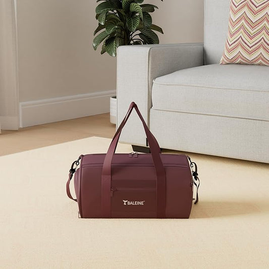 BALEINE Gym Bag for Women and Men, Small Duffel Bag for Sports, Gyms and Weekend Getaway, Waterproof Dufflebag with Shoe and Wet Clothes Compartments, Lightweight Carryon Gymbag (Red)