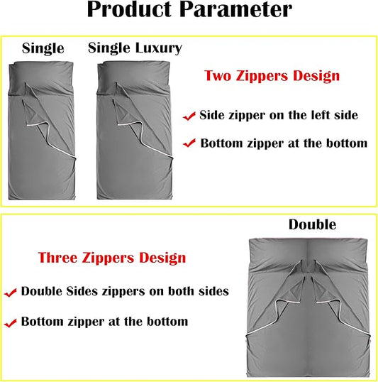 Brand - GANNAFEE Cotton Sleeping Bag Liner with Zipper - 100% Cotton Travel Sheet Sleep Sack Adult - Travel Sleeping Bag for Hotels Camping Hiking