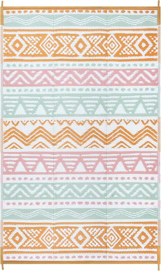 Lahome Outdoor Rug Waterproof, 5x8ft Reversible Outdoor Plastic Straw Rug for Camping Patio, RV Outdoor Rugs Outside, Outdoor Carpet for Porch Deck Backyard Balcony Picnic(Pink/Orange,5'x 8')