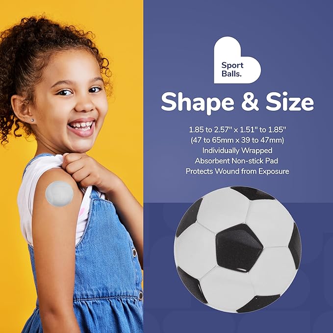 BioSwiss Bandages, Sports Balls Shaped Self Adhesive Bandage, Latex Free Sterile Wound Care, Fun First Aid Kit Supplies for Kids and Adults, 50 Count