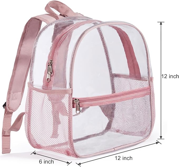 ZJIE Mini Clear Backpack 12x12x6 Stadium Approved, Small Transparent Backpack for Women Girls for Sporting Event, Work, School, Music Festival and Concerts (Rose Gold)