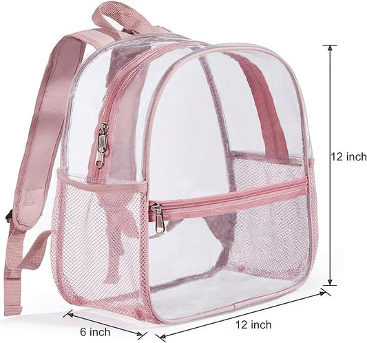 ZJIE Mini Clear Backpack 12x12x6 Stadium Approved, Small Transparent Backpack for Women Girls for Sporting Event, Work, School, Music Festival and Concerts (Rose Gold)
