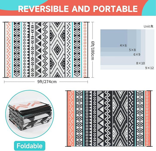 Outdoor Rugs Patio Camping Waterproof - 6x9 Plastic Straw Patio Rug Portable for Campers, Outside RVs Mat, Outdoor Area Carpet for Patios Clearance, Backyard Porch, Balcony, Picnic