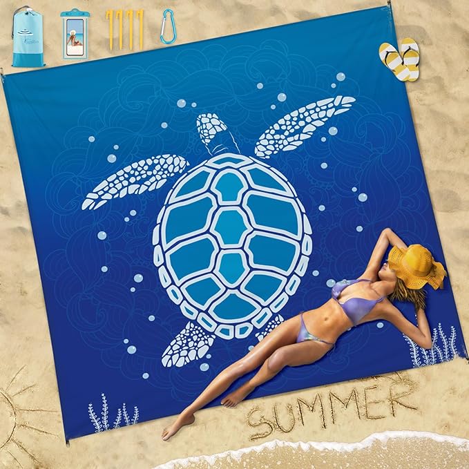 Beach Blanket 78''ร81'' 1-5 Adults Oversized,Compact Lightweight Durable Beach Mat for Travel Camping Hiking Picnic Blanket