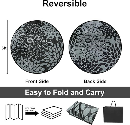 Anidaroel Round Outdoor Rugs 6' for Patio Clearance, Waterproof Reversible Tropical Plastic Straw Patio Rug, Outdoor Area Rug Floor Mat for RV Camping, Porch, Pool Deck, Balcony, Picnic(6ft)