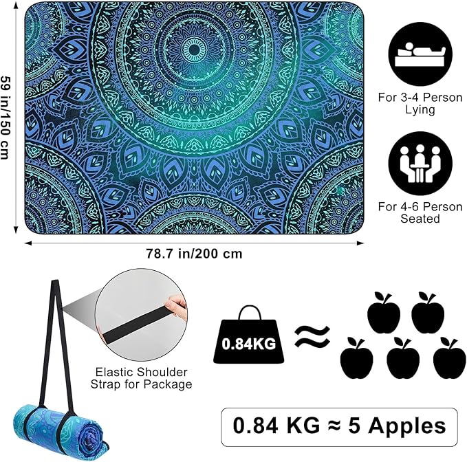ICOSY Picnic Blankets Beach Blanket, Waterproof Outdoor Blanket Sandproof Picnic Camping Mat Camping Essentials 78" x 59"