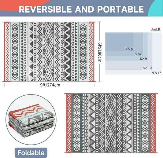 Outdoor Rugs Patio Camping Waterproof - 6x9 Plastic Straw Patio Rug Portable for Campers, Outside RVs Mat, Outdoor Area Carpet for Patios Clearance, Backyard Porch, Balcony, Picnic