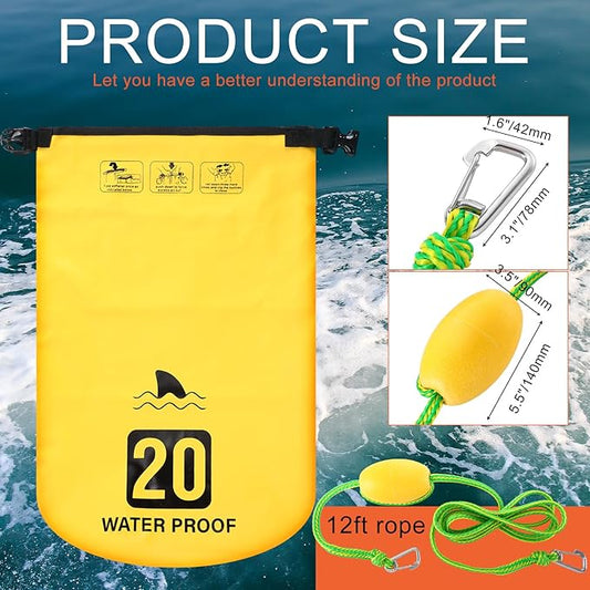 2 Set 20L Sand Anchor Heavy Duty Buoy Kit 2 in 1 Kayak Anchor Floating Waterproof Dry Bag with High Visibility Float Rope for Lake Beach Boat Hiking Camping Water Sports Surfing Kayaking(Yellow)