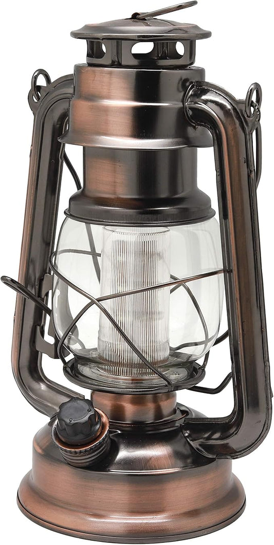 YAKii LED Vintage Lantern Metal Hanging Hurricane Lantern 12 LED Dimmer Switch Cold White Battery Operated Lantern Power Outage Indoor Camping Lighting Outdoor Brooklyn Lantern (Copper 2 Pack)