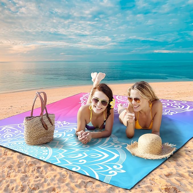 AISPARKY Beach Blanket Waterproof Sandproof, Oversized Large Beach Mat 79" X 83"/120"x108" for 1-8 Adults, Quick Drying&Compact&Lightweight, Picnic Mat Vacation Essentials for Beach Camping Travel