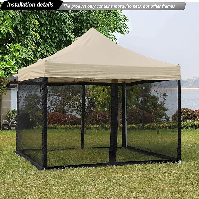 10x10 Mosquito Netting for Patio Camping Gazebo/Pop Up Canopy Tent,Double Door Side Screen Easy Installation Black(Only Mosquito Net No Frame) (Embedded 10x10)