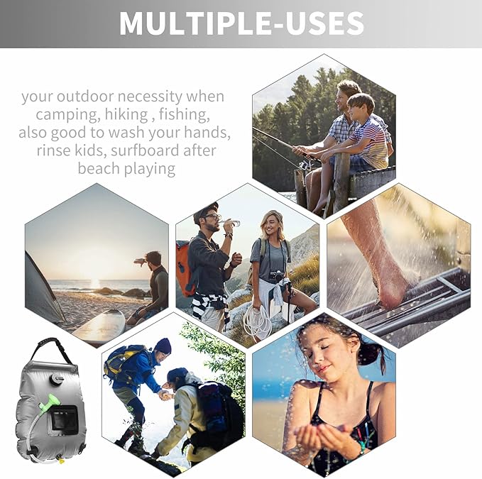 Solar Shower Bag, Solar Heating Camping Shower Bag, 5Gal(20L) Portable Camping Shower Bag, with Removable Hose and On-Off Switchable Shower Head, for Outdoor Traveling/Climbing/Hiking/Beach/Swimming