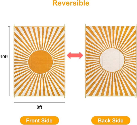 Anidaroel Outdoor Area Rug for Patio Clearance 8x10ft Waterproof, Reversible Plastic Straw Rug Outside Rug, RV Mat for Camping, Porch, Balcony, Pool Deck (Orange,8‘x10')