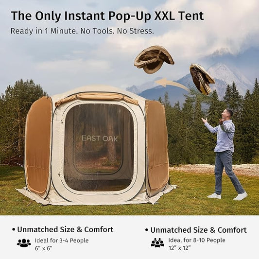 EAST OAK Pop Up Canopy Tent with Mesh Walls | Outdoor Screen House with 4/6 Sunshades | Waterproof Gazebo with Carry Bag | Portable Shelter for Camping, Patio, and Beach | Beige