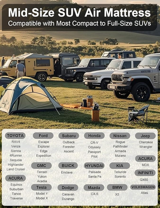 Umbrauto SUV Air Mattress for Trunk: Upgraded Car Camping Mattress with Flocked Surface and Extra Thick Bottom, Van Sleeping Bed for Back Seat with Pump, Nozzle, Repair Patch, Carry Bag