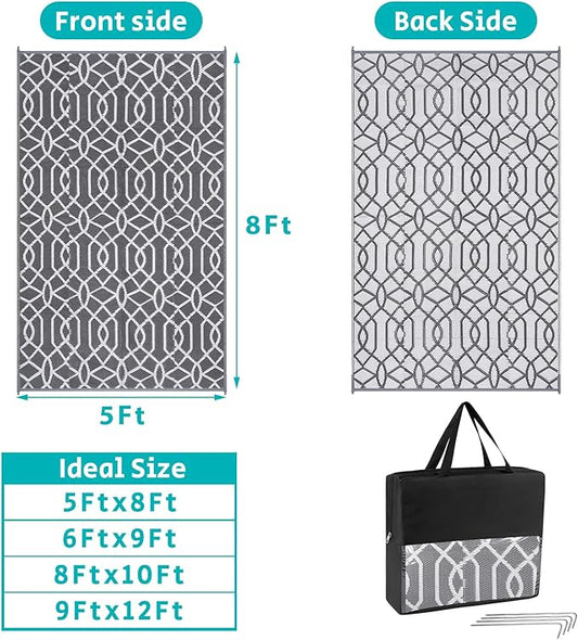 HEBE Outdoor Rug 5'x8' for Patios Waterproof Clearance Reversible Patio Mat Plastic Straw Rug RV Camping Mat Outside Area Rug Carpet for Camping RV,Porch,Deck,Balcony,Camper,Backyard