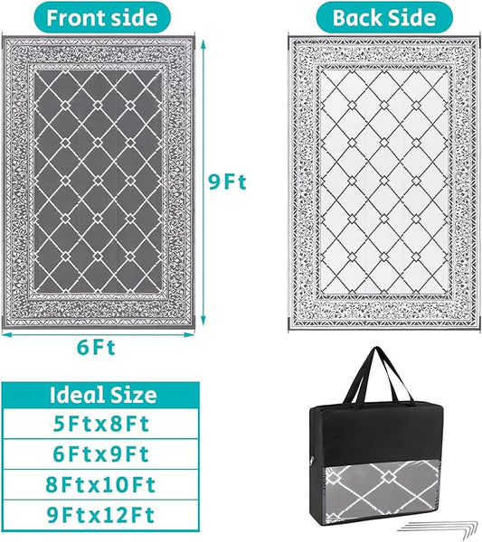 HEBE Outdoor Rug 6'x9' for Patios Waterproof Clearance Reversible Patio Mat Plastic Straw Rug RV Camping Mat Outside Area Rug Carpet for Camping RV,Porch,Deck,Balcony,Camper,Backyard