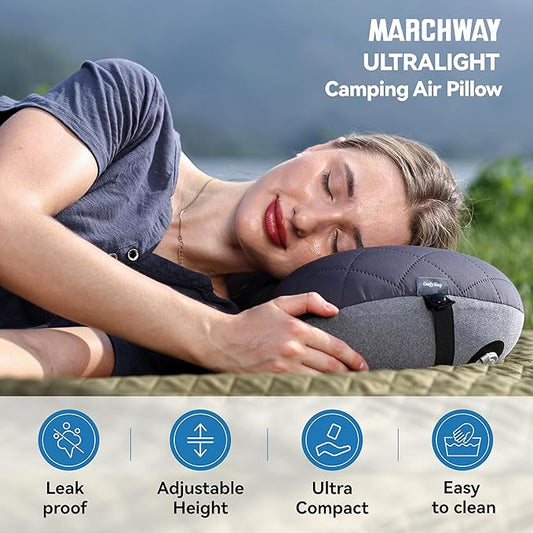 MARCHWAY Ultralight Inflatable Camping Pillow with Soft Washable Cover, Compact Compressible Portable Travel Air Pillow for Outdoor Camp, Sport, Hiking, Backpacking Sleep (Grey)