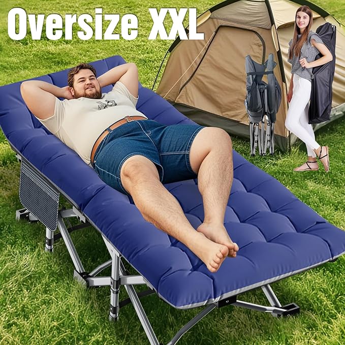 ABORON 2PK Oversized Folding Camping Cot for Adults, Double Layer 1200D, 500lb Capacity, Heavy Duty Guest Cot with Mat & Carrying Bag for Indoor & Outdoor Use