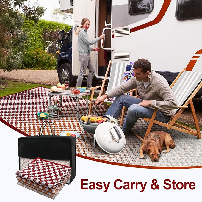 Wonnitar Waterproof 9x12 Outdoor Rug - Orange Red Gradient Plastic Straw Rug for Patio, Extra Large Portable Outside Mat for RV Camping Deck, Reversible Colorful Outdoor Carpet