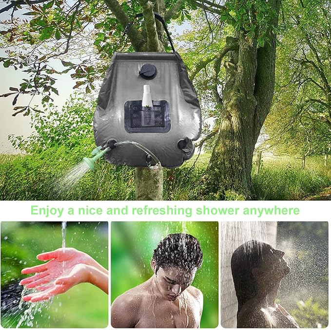 Solar Shower Bag | 5 Gal/20L Solar Heating Camping Shower Bag | Removable Hose | On-Off Switchable Shower Head | Ducha Portatil | Traveling Shower | Portable Shower for Beach Swimming, Hiking