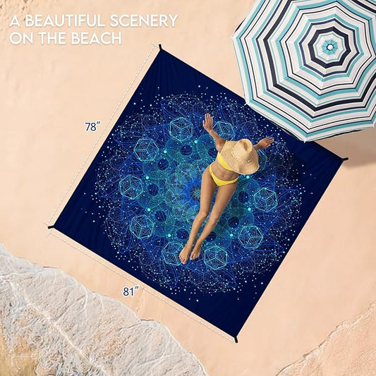 BYDOLL Beach Blanket 78''X81'' 4-7 Adults Oversized Lightweight Waterproof Sandproof Blanket for Beach Large Picnic Mat Travel Camping