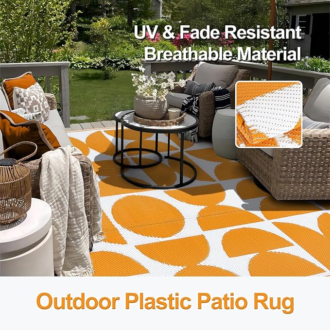 Wonnitar Waterproof Outdoor Rug 5x8, Reversible Plastic Straw RV Rug for Camping, Outside Patio Area Rug, Indoor Outdoor Portable Mat for Picnic Backyard Balcony Deck Decor (Orange,5'x8')