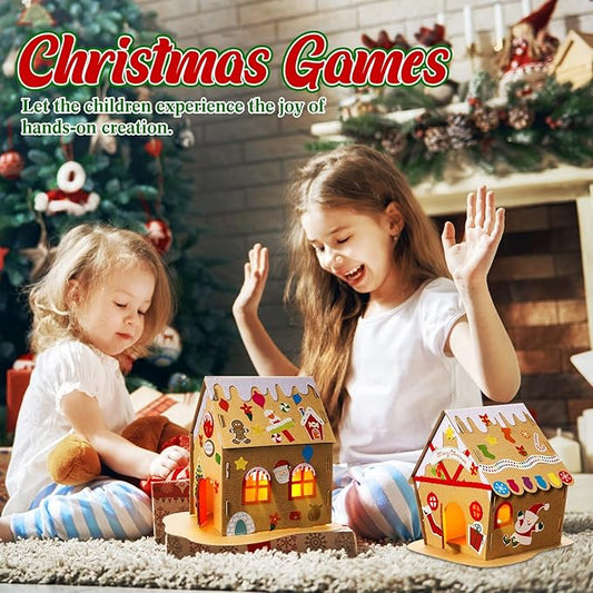 3 Sets Christmas Gingerbread House Kit Kids Christmas Craft Kit Cardboard Gingerbread House Decor Christmas Craft House Make a Gingerbread House Holiday Crafts for Christmas Party DIY Craft Supplies