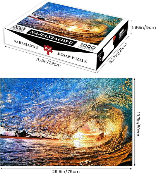 Puzzles for Adults 1000 Piece,Hawaii Sunset Beach Wooden Jigsaw Puzzle Art,DIY Leisure Game Fun Toy Gift Suitable Family Friends