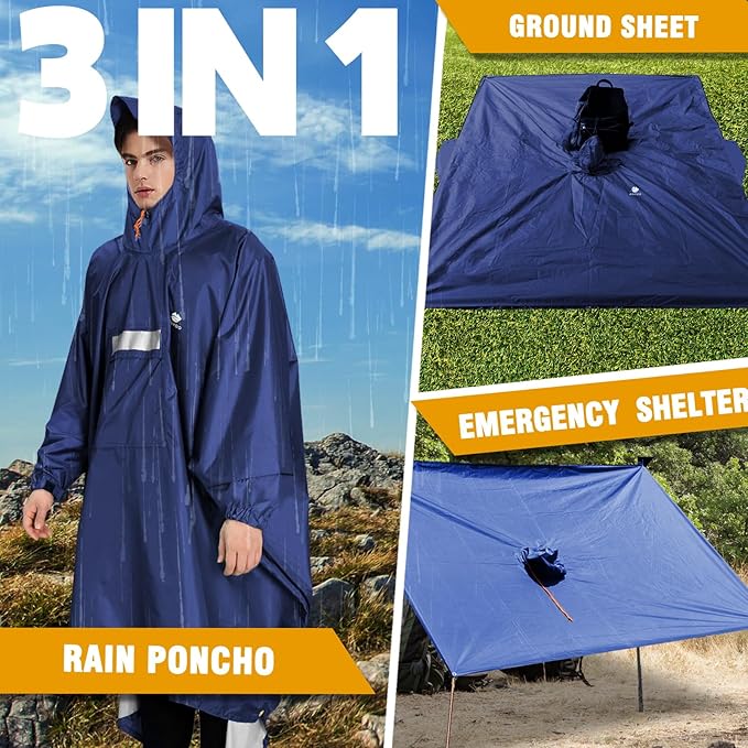 ANYOO Hooded Rain Poncho for Adults Waterproof Lightweight Rain Coat for Men Women Reusable Rain Jacket for Emergency Outdoor